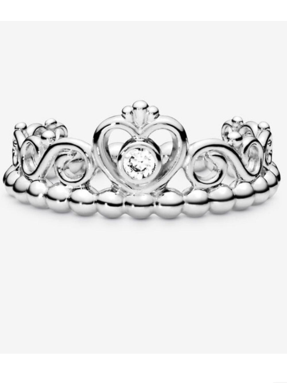 Sterling Silver Crown Heart Tiara Ring 6.5 - Pandora